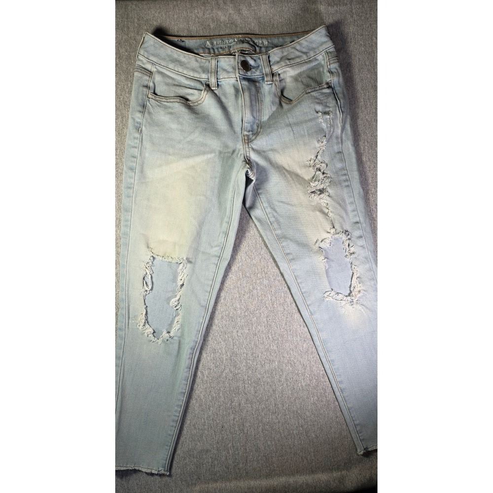 American Eagle Super Stretch Jegging Crop Jeans Light Wash Distressed Womens 2